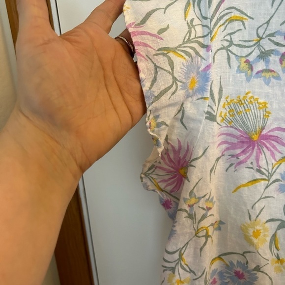 Joie 3X 100% Linen white and floral flutter sleeve shift dress - Picture 2 of 8